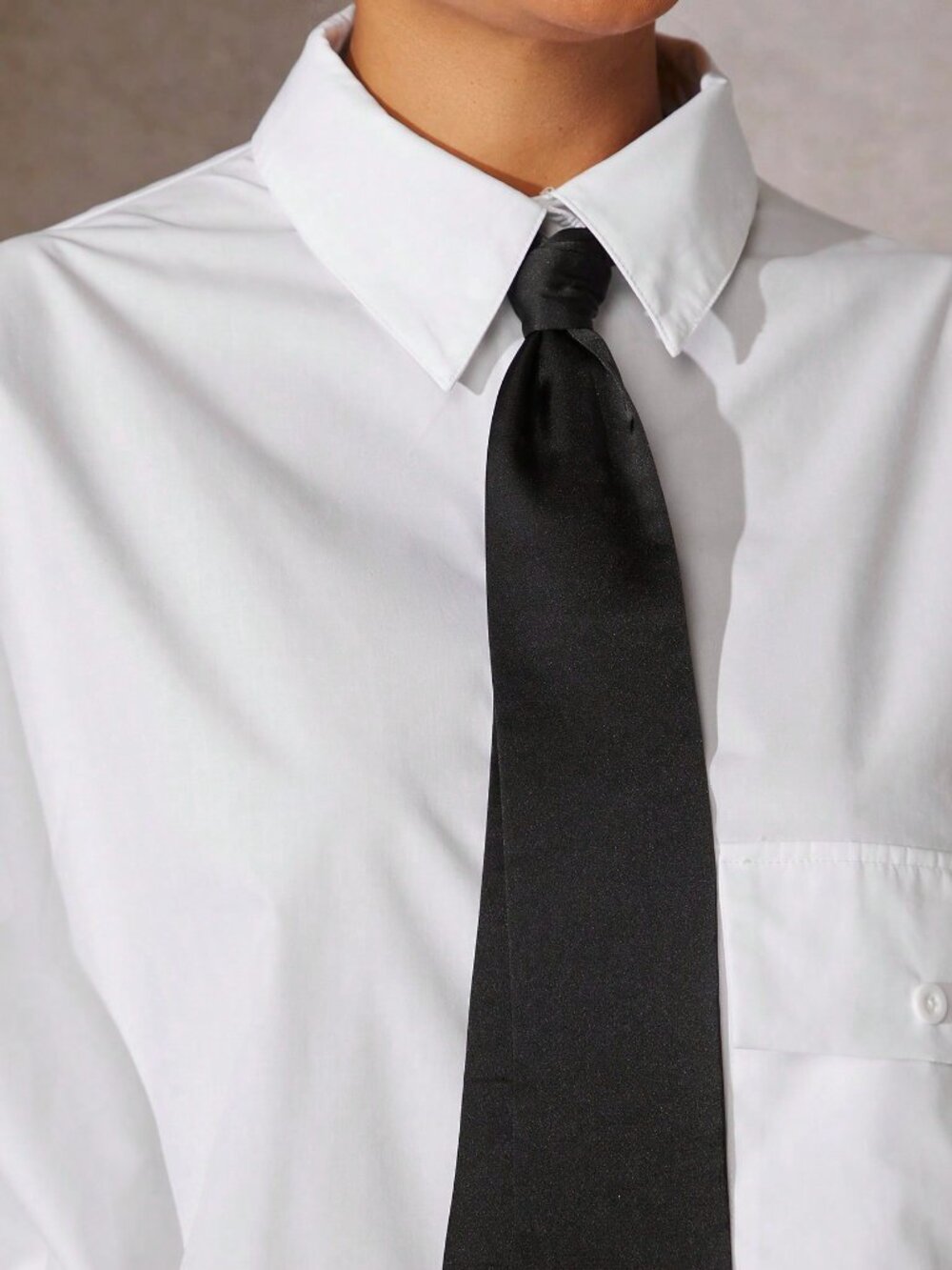 Black And White Casual Women's Tie Front Exaggerated Shoulder Shirt - Picture 4 of 6